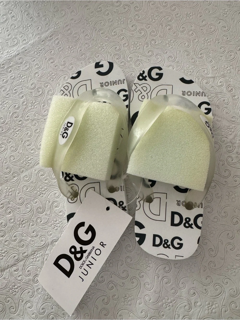 D&G Junior White Flip Flops with Pale Yellow Foam Strap